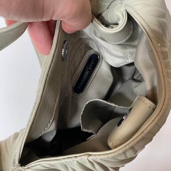 MADISON WEST Textured Faux Leather Gray Shoulder Hand Bag Matte Chain Detail - Picture 7 of 8